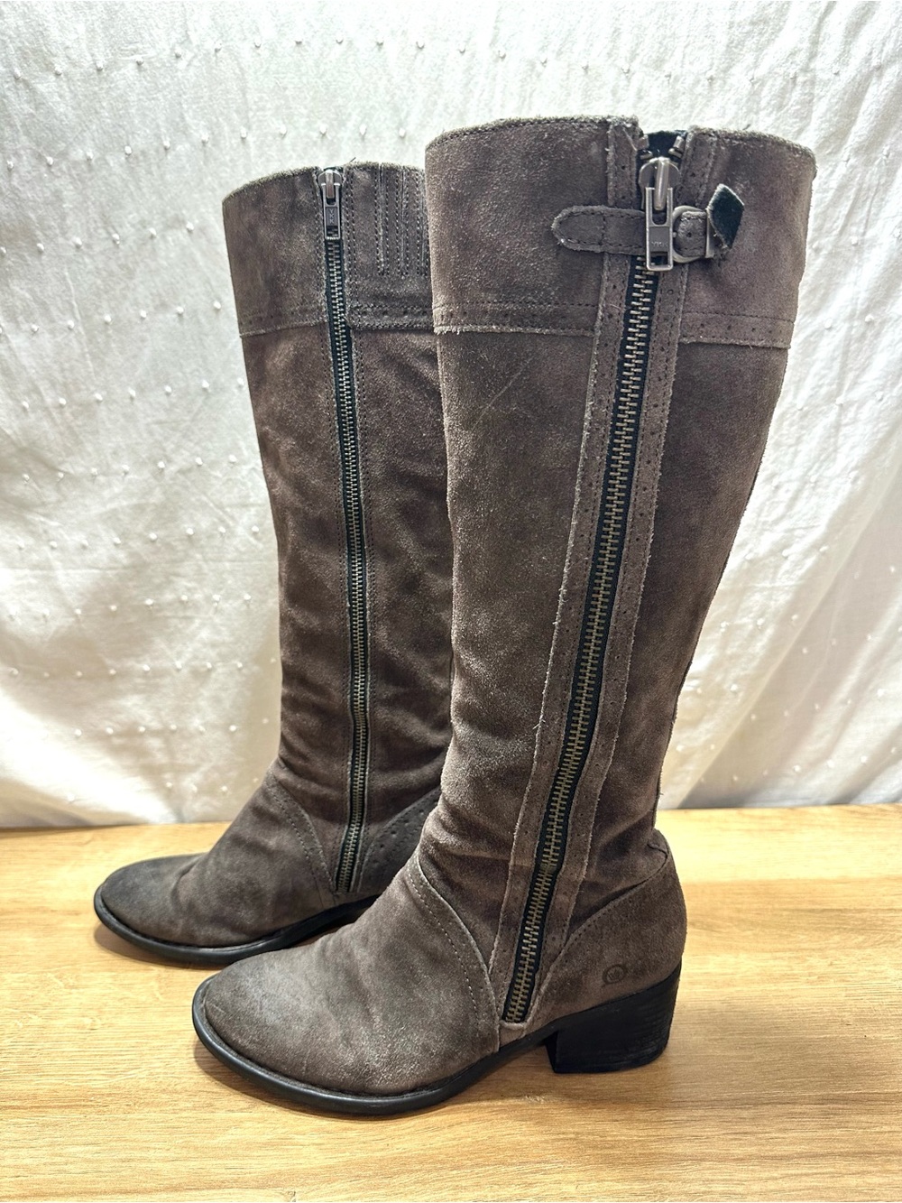 Born Poly Tall Riding Boot Grey Peltro Distressed 8M